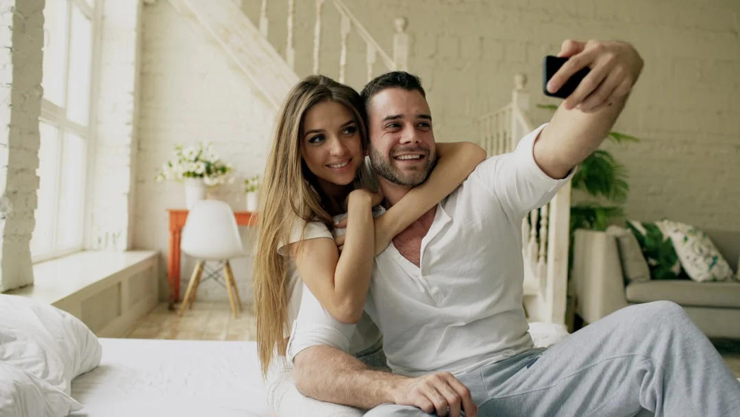 Couple Smiling Smartphone